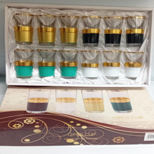 Set Di 12 Bicchieri Di Lusso – Base Multicolore Con Bordo Dorato