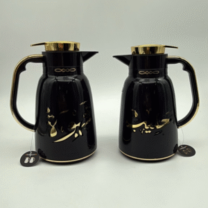 Set Di 2 Thermos Di Lusso Con Calligrafia Araba – Nero E Oro Con Manici Eleganti