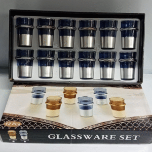 Set Di 12 Bicchieri In Vetro Metallizzato E Blu