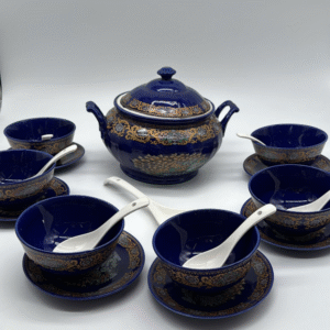 Set Zuppiera In Ceramica Blu E Oro – Eleganza Senza Tempo Per La Tavola Raffinata