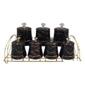 Elegante Set Di Barattoli In Ceramica Effetto Marmo Nero Con Pomelli In Cristallo - 7 Pezzi Barattoli Per La Conservazione