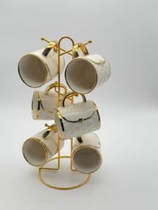 Set Di Tazze In Ceramica Con Supporto Dorato – 6 Pezzi