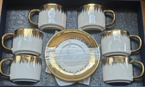 Set Tazze da Caffè Con Finitura Dorata – 6 Tazze Con Piattini Coordinati