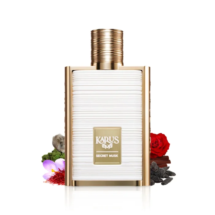 karus-secret-musk-perfume-bottle-surrounded-with-rose-and-saffron-against-white-background karus-secret-musk-perfume-bottle-surrounded-with-rose-and-saffron-against-white-background